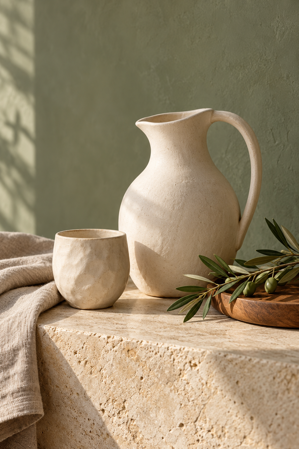 Natural linen and sculptural ceramics